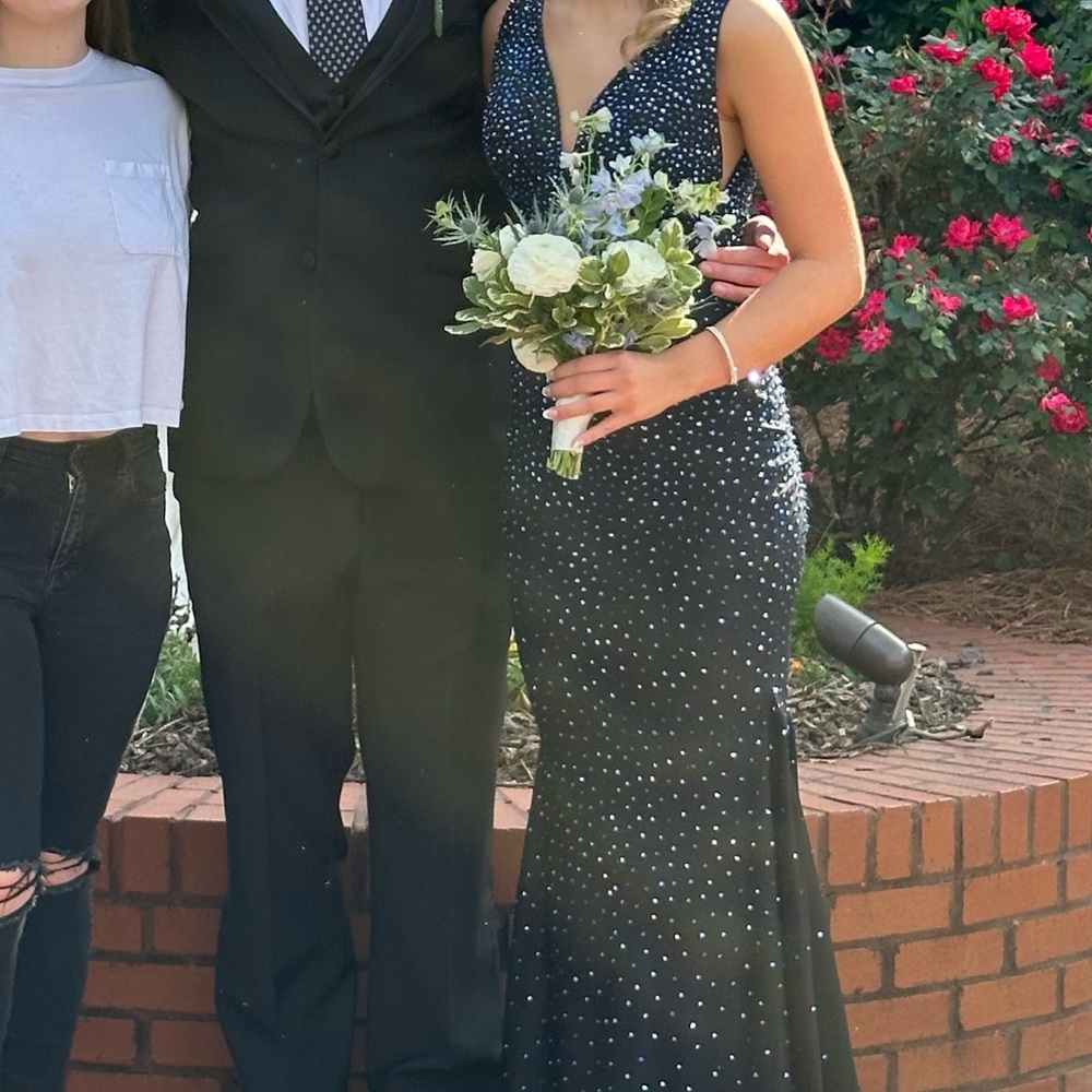 9213 Johnathan Kayne black dress with small train size 2